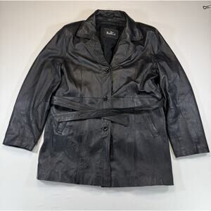 Women’s B.M.M. Genuine Leather Belted Coat Black 2XL Faux Fur Lined